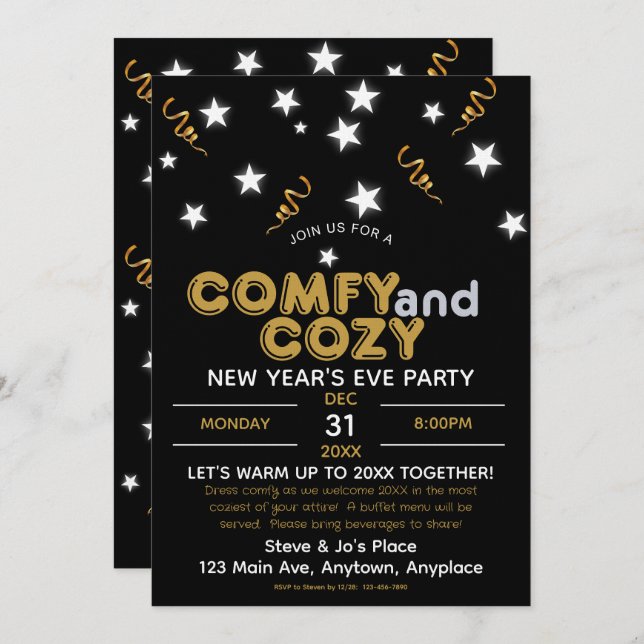 Comfy and Cozy New Year's Eve Party Invitation (Front/Back)