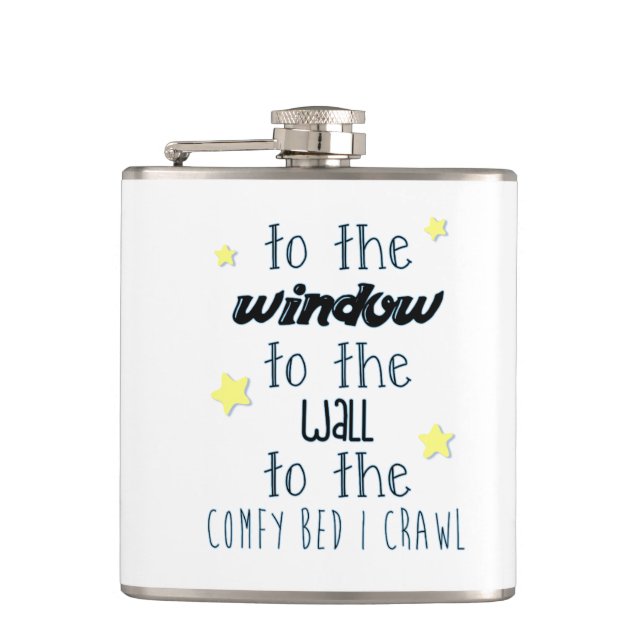 Comfy Bed, Funny Sleeping Quote Hip Flask (Front)