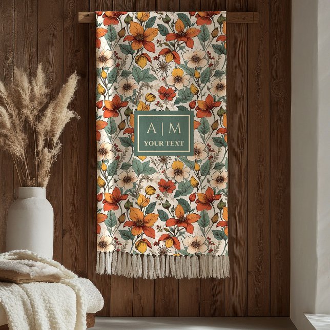 Comfy Olive Green Rust Copper Autumn Flower Art  Fleece Blanket (Comfy Olive Green Rust Copper Autumn Flower Art Blanket)