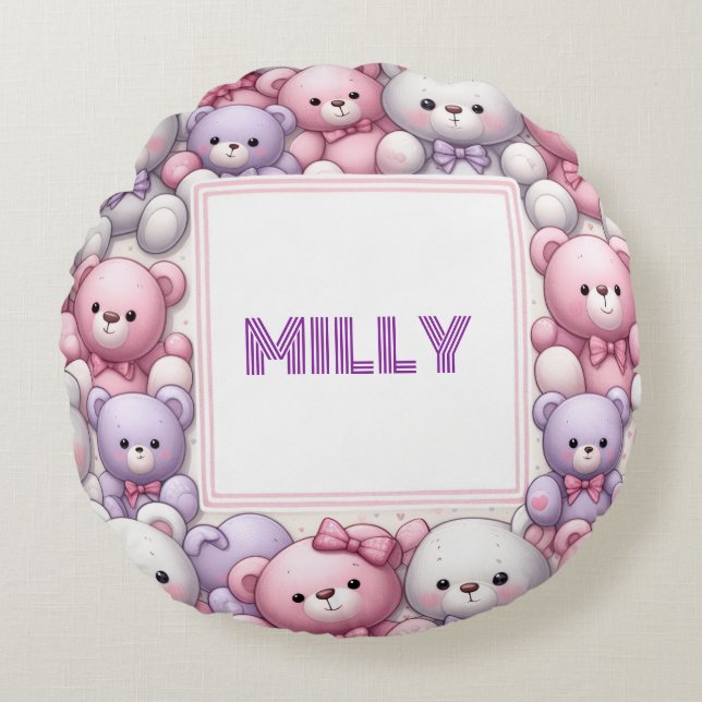 Comfy Teddy cuddles Round Cushion (Front)