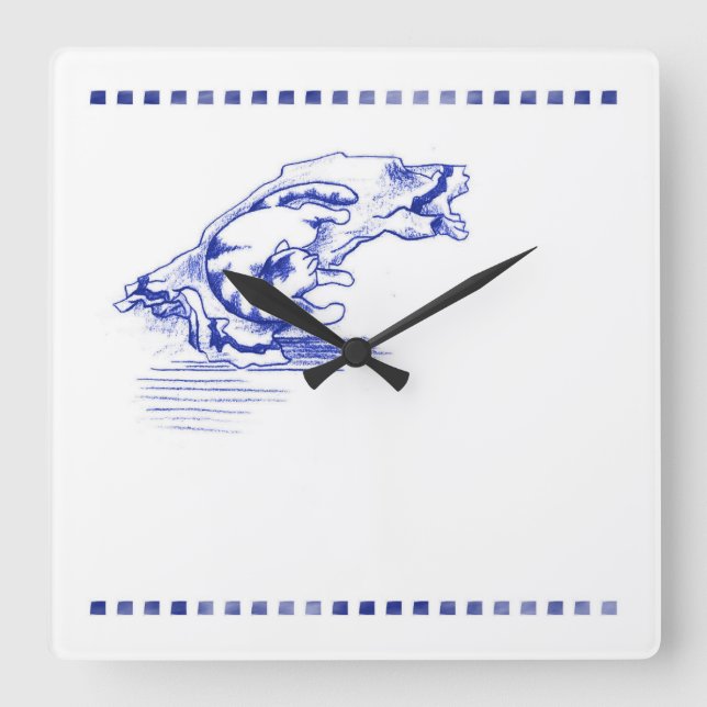 Comfy Towel Kitty Cat Bathroom Toile Look Square Wall Clock (Front)