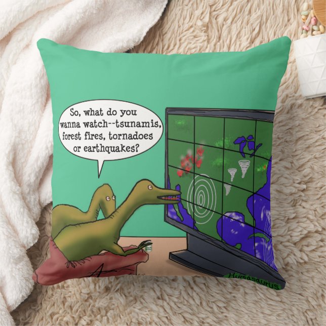 Comic Art  Funny Climate Change Dinosaurs Parody Cushion (Blanket)