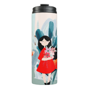 Comic art girl in forest thermal tumbler