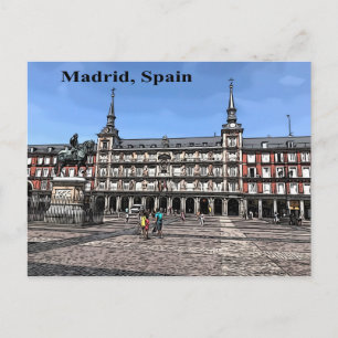 Comic Art of a plaza in Madrid, Spain postcard