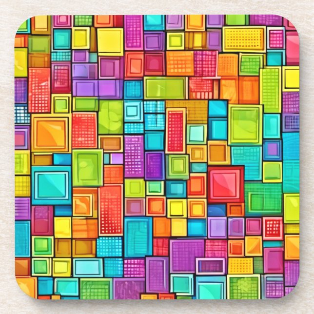 Comic Art: Vibrant Square Patterns Coaster (Front)