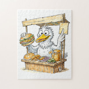 Comic Bird at Fish Stand Jigsaw Puzzle