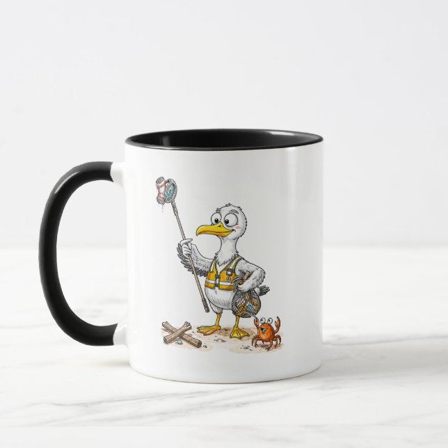 Comic Bird Beach Cleanup Crew Mug (Left)