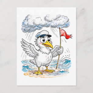 Comic Bird Beach Wind Check Postcard