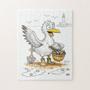 Comic Bird Collecting Shells Jigsaw Puzzle