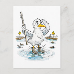 Comic Bird Flood Gauge Duty Postcard
