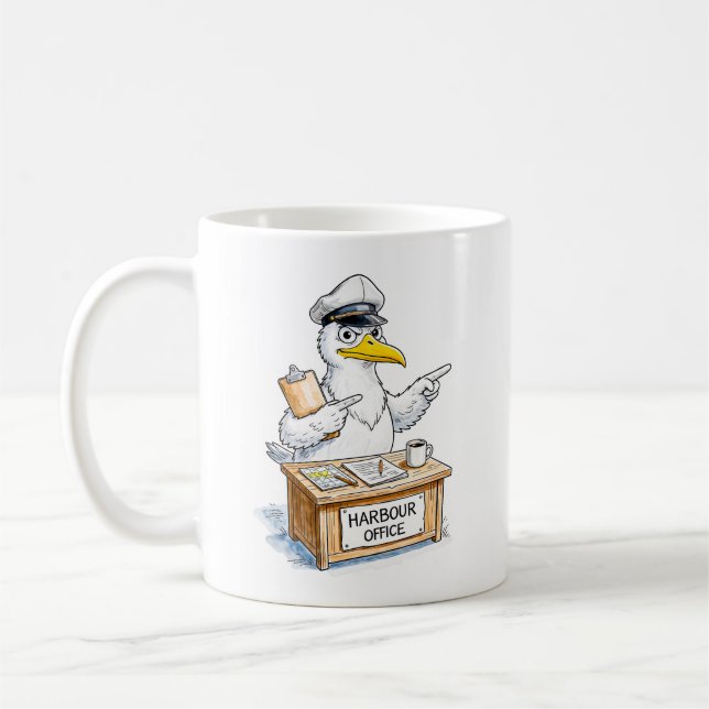 Comic Bird Harbour Officer Coffee Mug (Left)