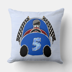 Comic Blue Race Car on Stripes Cushion