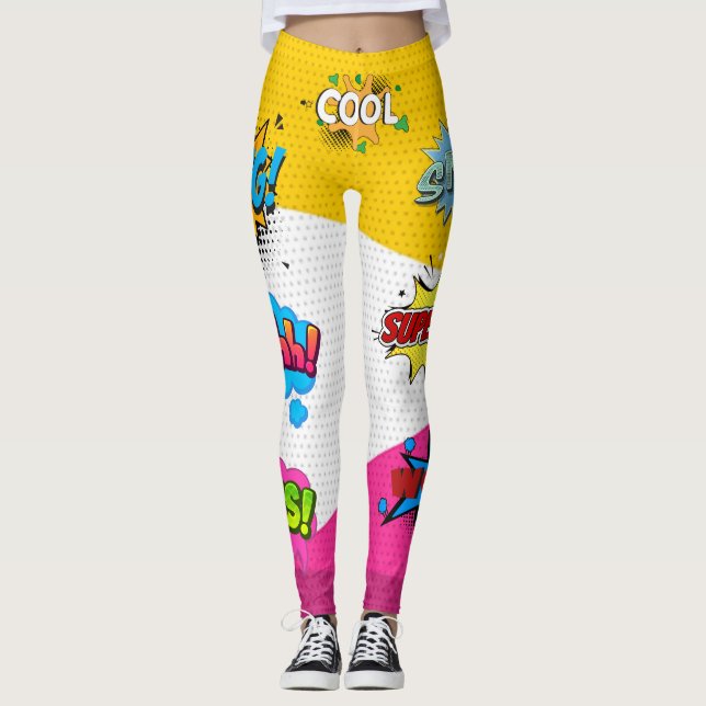Comic Book Art Pop Colourful Leggings (Front)