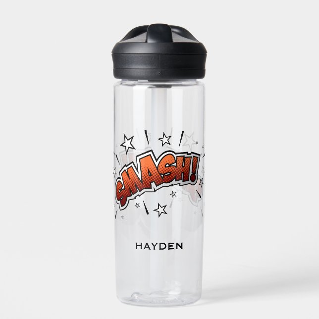 Comic Book Art Smash EXclamation Personalised Water Bottle (Front)