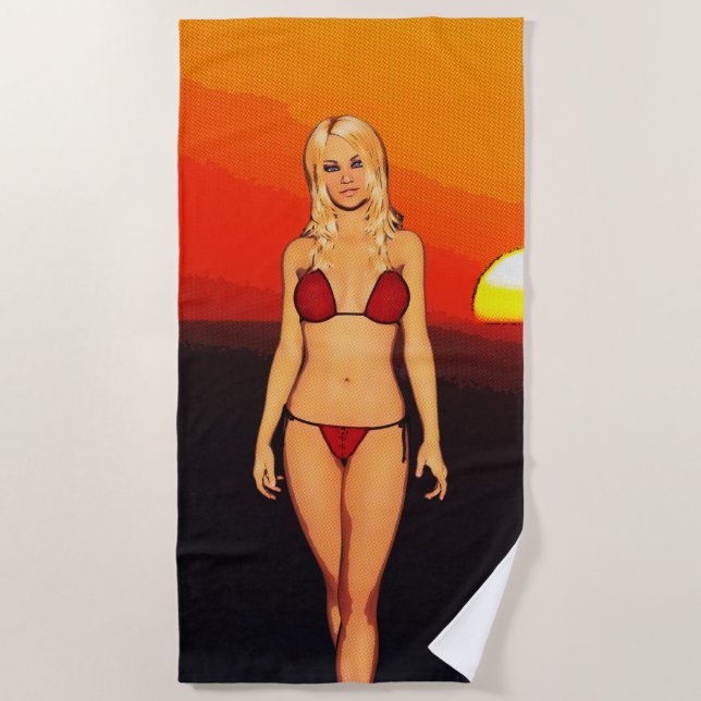 Comic Book Bikini Babe Beach Towel (Front)