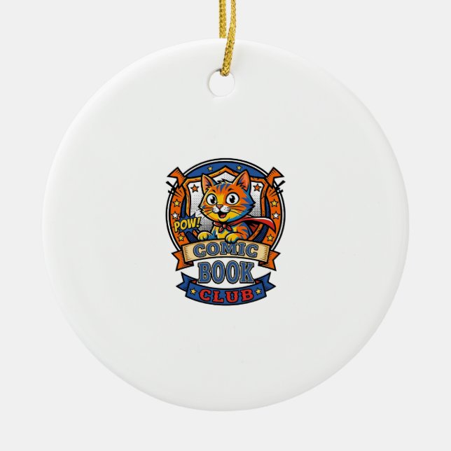 Comic Book Cat Cat Mum Gift Idea - Comic Book Cat  Ceramic Ornament (Front)