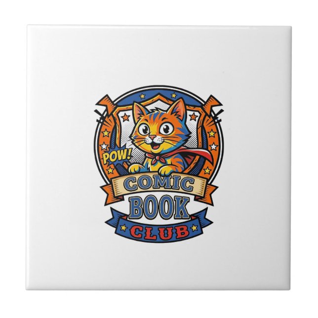 Comic Book Cat Cat Mum Gift Idea - Comic Book Cat  Ceramic Tile (Front)