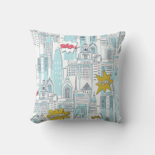 Comic book city: vintage pattern cushion