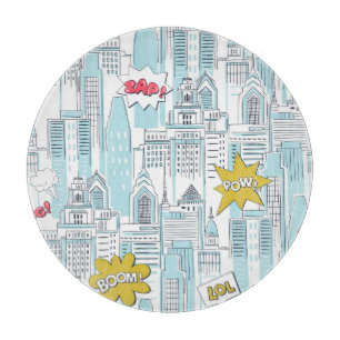 Comic book city: vintage pattern cutting board