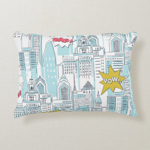 Comic book city: vintage pattern decorative cushion