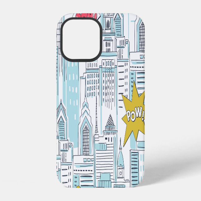 Comic book city: vintage pattern iPhone case (Back)