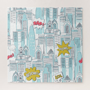 Comic book city: vintage pattern jigsaw puzzle