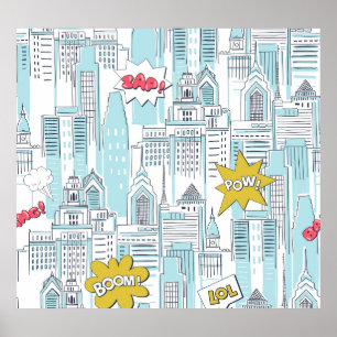 Comic book city: vintage pattern poster