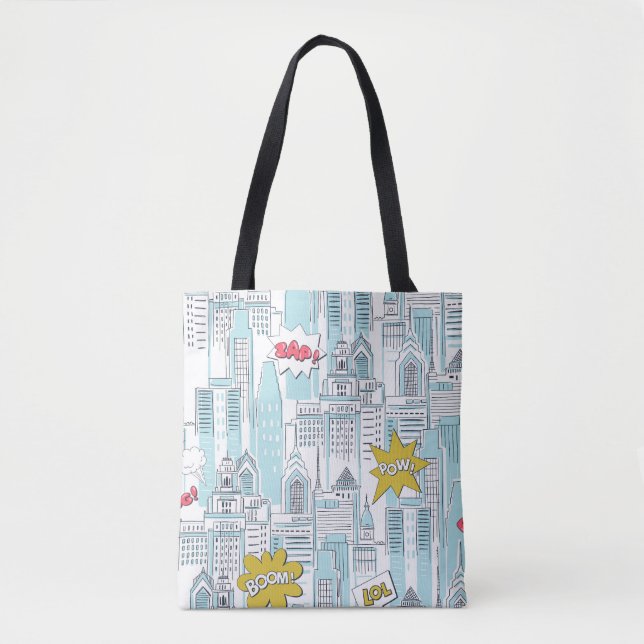 Comic book city: vintage pattern tote bag (Front)
