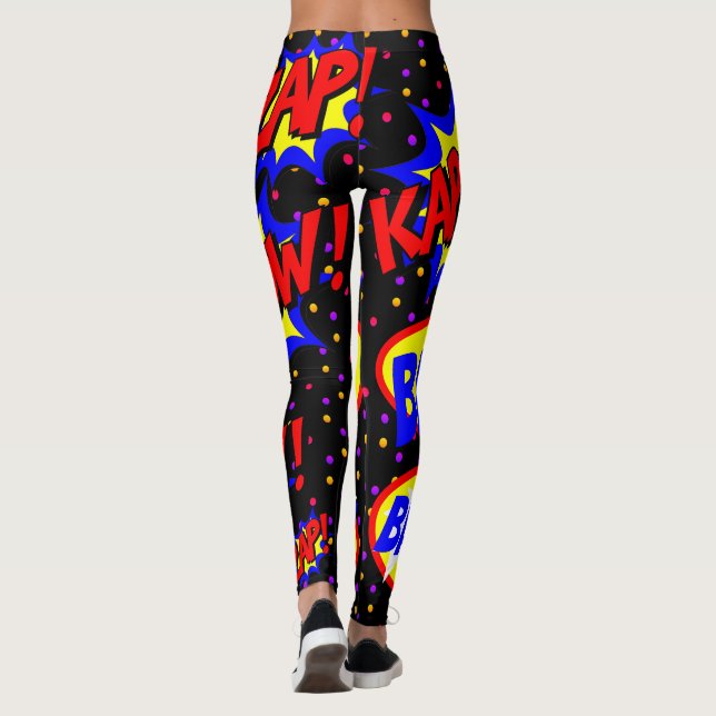 Comic Book Custom Speech Bubbles Colourful Dots Leggings (Back)