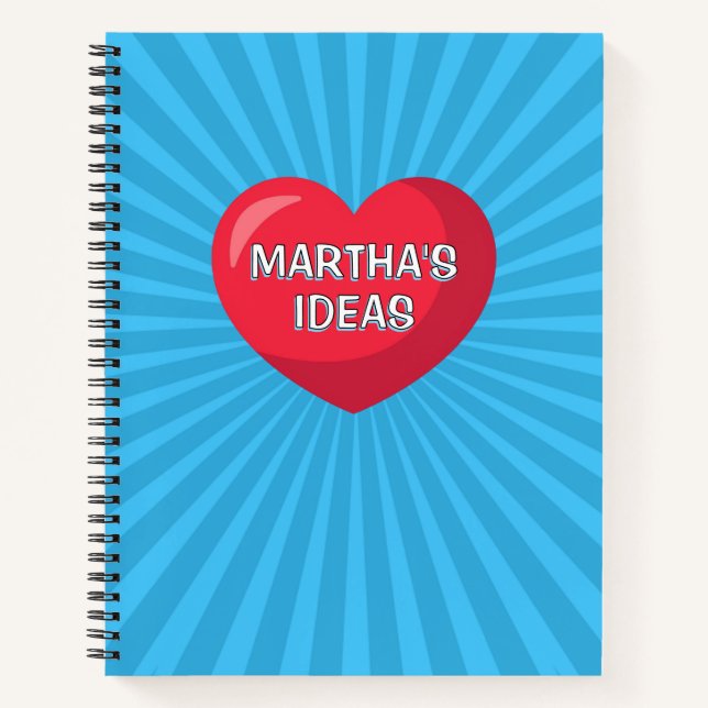 Comic book cute heart  personalised name notebook  (Front)