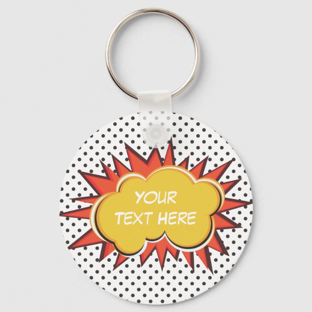 Comic Book Explosion Custom Text Bubble Key Ring (Front)