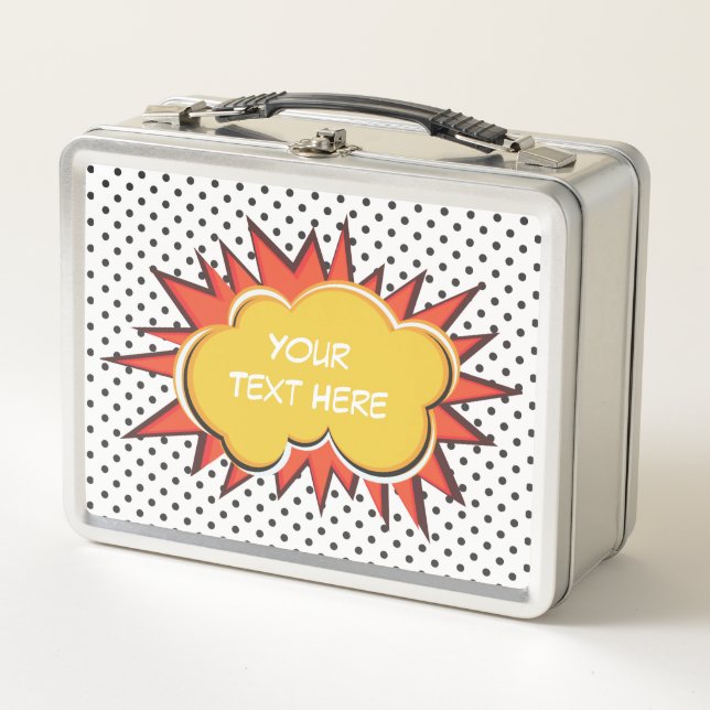 Comic Book Explosion Custom Text Bubble Metal Lunch Box (Front)