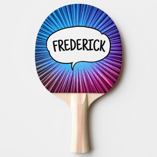 Comic book explosion personalised name trendy  ping pong paddle (Front)