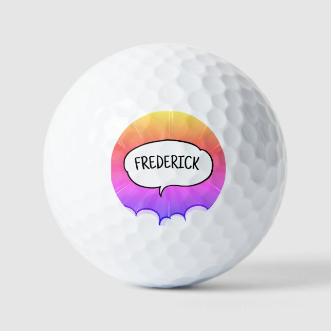 Comic book funny personalised name trendy  golf balls (Front)