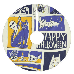 Comic Book Halloween Illustration Brushed Polyester Tree Skirt