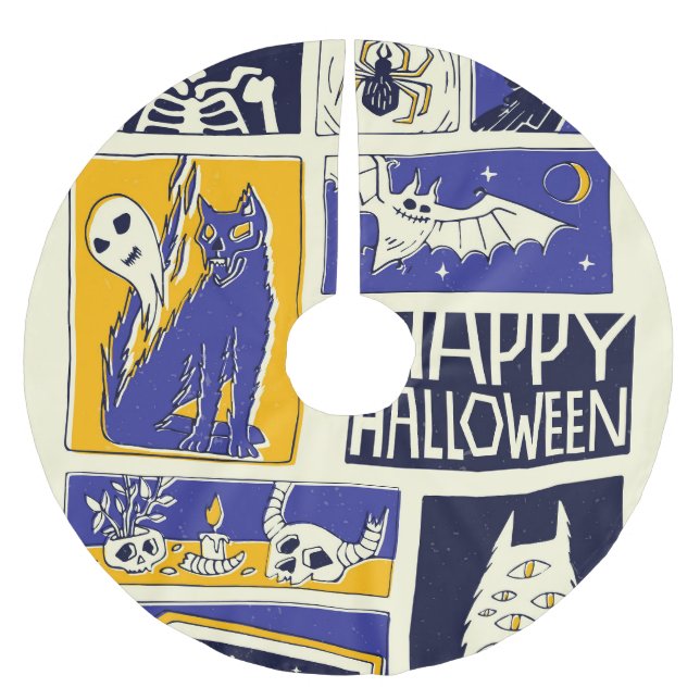 Comic Book Halloween Illustration Brushed Polyester Tree Skirt (Front)