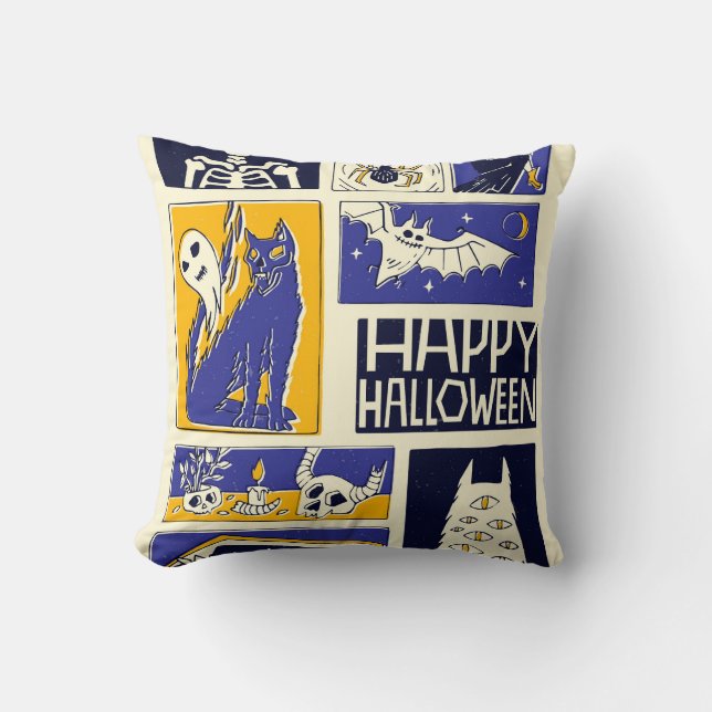 Comic Book Halloween Illustration Cushion (Front)