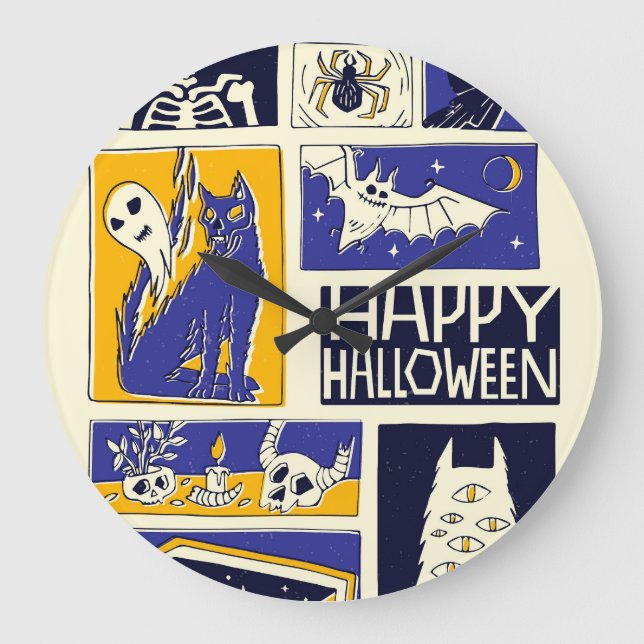 Comic Book Halloween Illustration Large Clock (Front)
