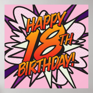 Comic Book HAPPY 18TH BIRTHDAY! pink Poster