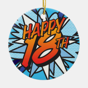 Comic Book HAPPY 18TH Ceramic Tree Decoration