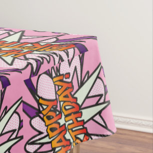 Comic Book HAPPY BIRTHDAY! pink table cloth