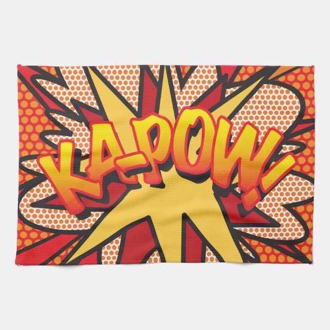 Comic Book KA-POW Fun Modern Typography Tea Towel (Horizontal)