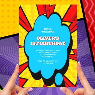 Comic Book Kid's 1st Birthday Invitation