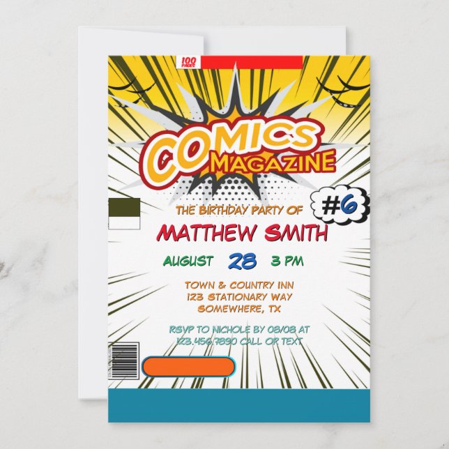 Comic Book Magazine Style Kids Birthday Party  Invitation (Front)