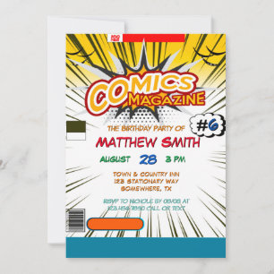 Comic Book Magazine Style Kids Birthday Party Invitation