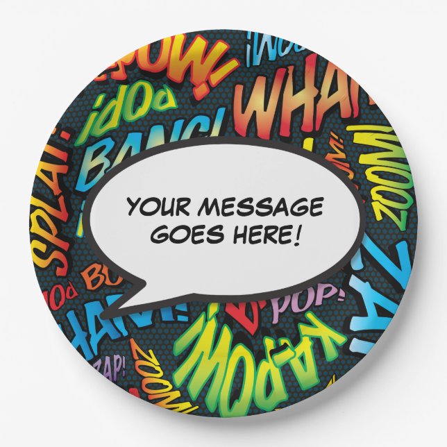 Comic Book Modern Fun Speech Bubble Paper Plate (Front)