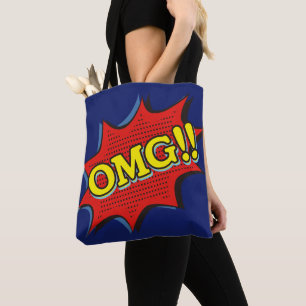 Comic Book OMG Exclamation Bubble Red Blue Tote Bag