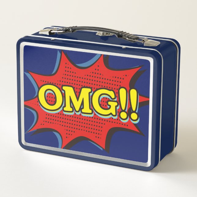 Comic Book OMG Exclamation Speech Bubble Metal Lunch Box (Back)