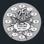 Comic Book Pop Art 25th Silver Anniversary Large Clock<br><div class="desc">Personalise with your names and 25th-anniversary details. A cool,  trendy and fun design that puts,  even more,  wham,  zap,  pow into a special silver anniversary celebration.</div>