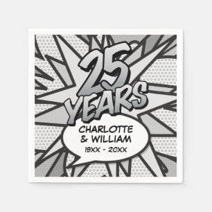 Comic Book Pop Art 25th Silver Wedding Anniversary Napkin
